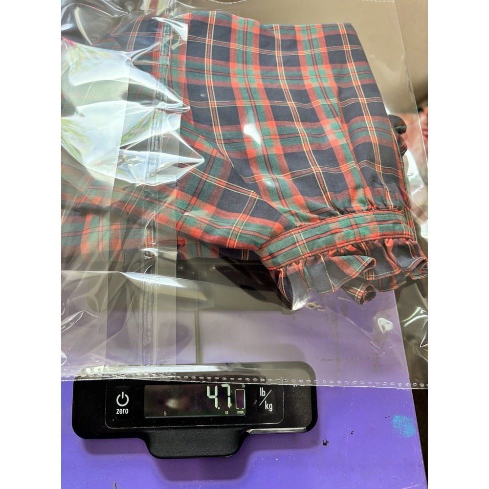 Vtg 70s Levi Strauss Blouse Womens Sz 10 Tartan Plaid High Neck Puff Sleeve Twee - Picture 9 of 9